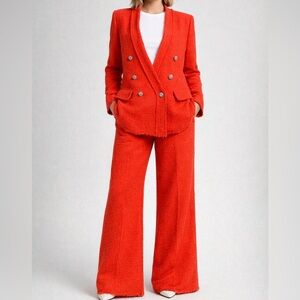 Zara Vibrant Orange Blazer with Crystal Buttons